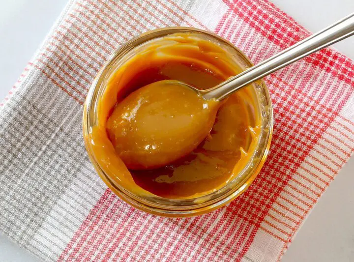 dulce de leche in a jar after cooking in the instant pot