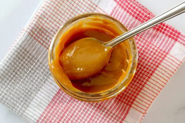 dulce de leche in a jar after cooking in the instant pot