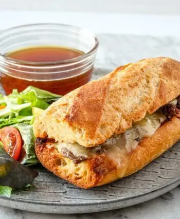 instant pot french dip sandwich with a salad