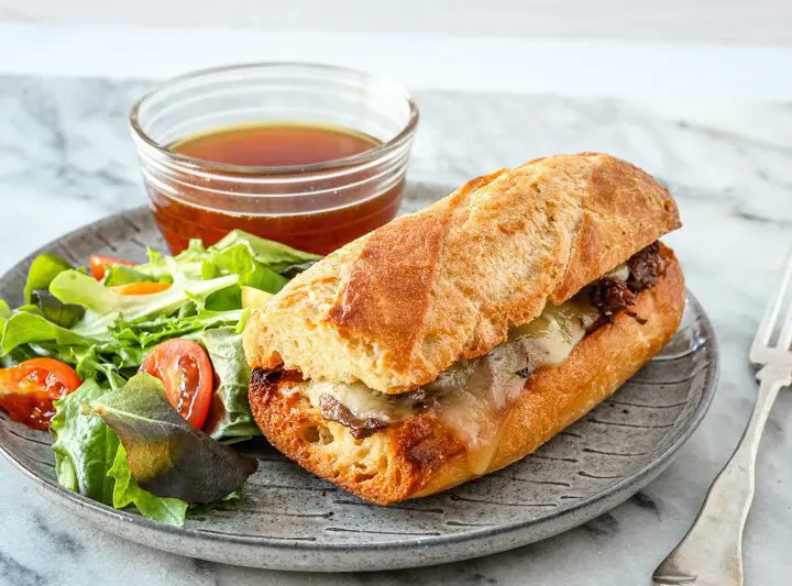 instant pot french dip sandwich with a salad