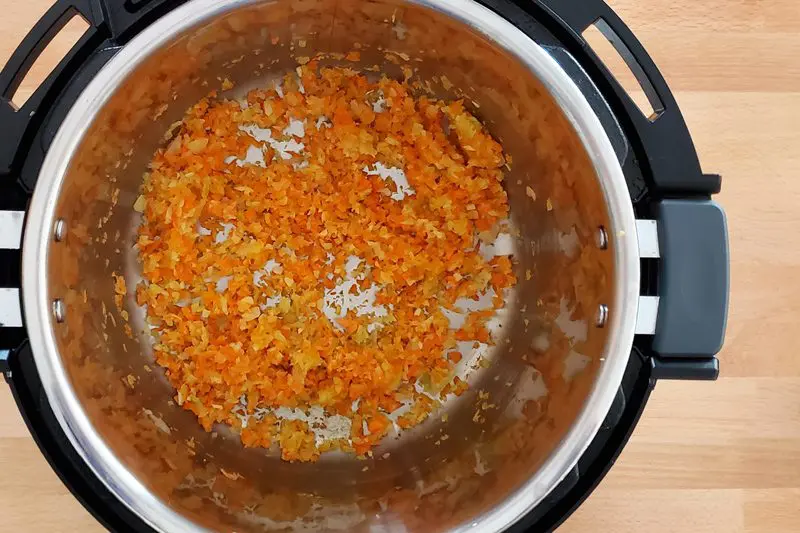 Instant Pot French lentils prep: sautéing the mirepoix 