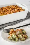 Green bean casserole serving on a plate.