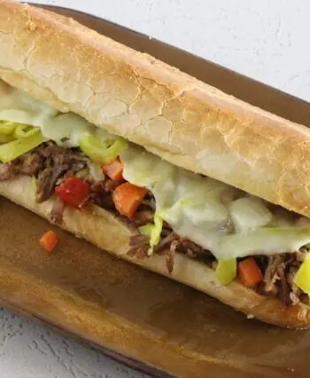 Instant Pot Italian beef sandwich with provolone cheese