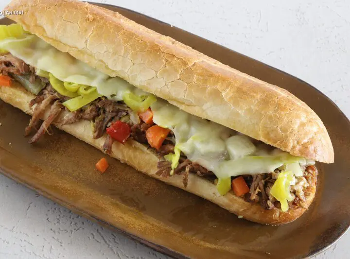 Instant Pot Italian beef sandwich with provolone cheese