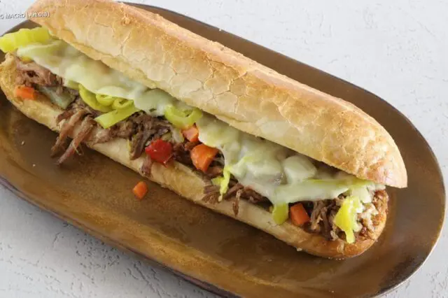 Instant Pot Italian beef sandwich with provolone cheese