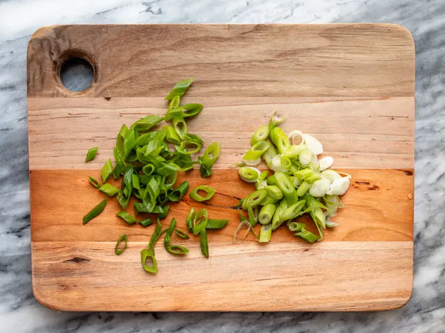 Korean beef prep: green onions.