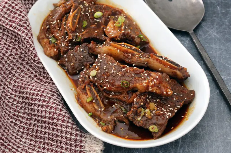 instant pot korean short ribs on a serving dish.