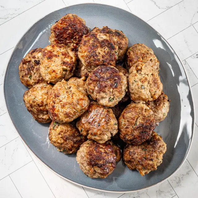 Serving dish of Italian meatballs