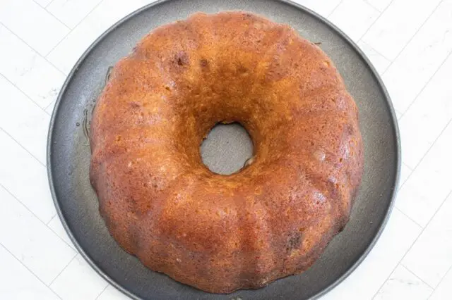 kentucky butter cake inverted onto the cake plate