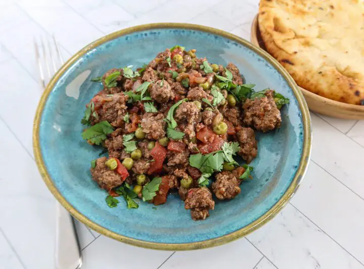 kheema matar with ground beef, tomatoes, and peas