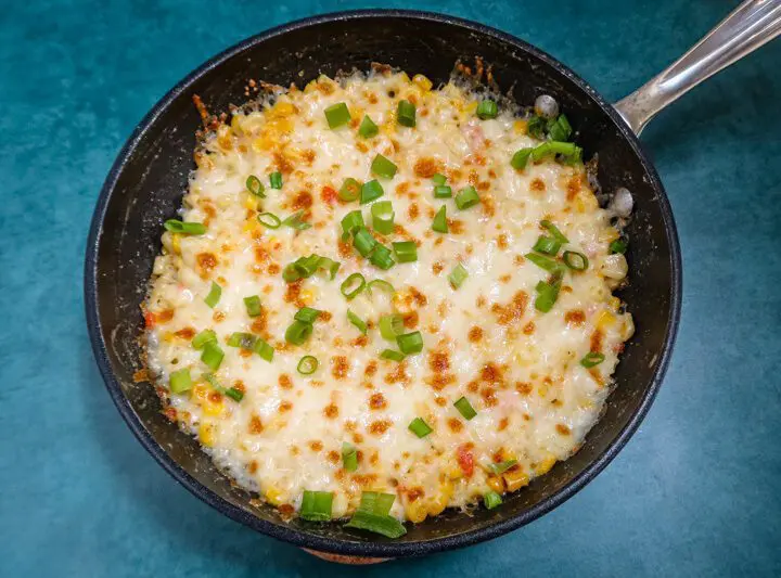 Korean corn cheese with peppers and mozzarella cheese