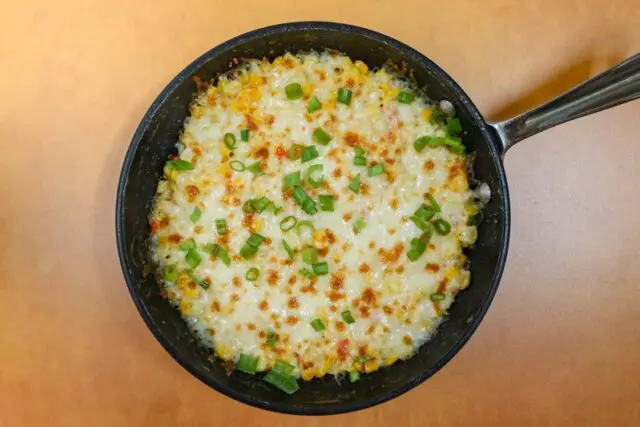 Korean corn cheese in a skillet