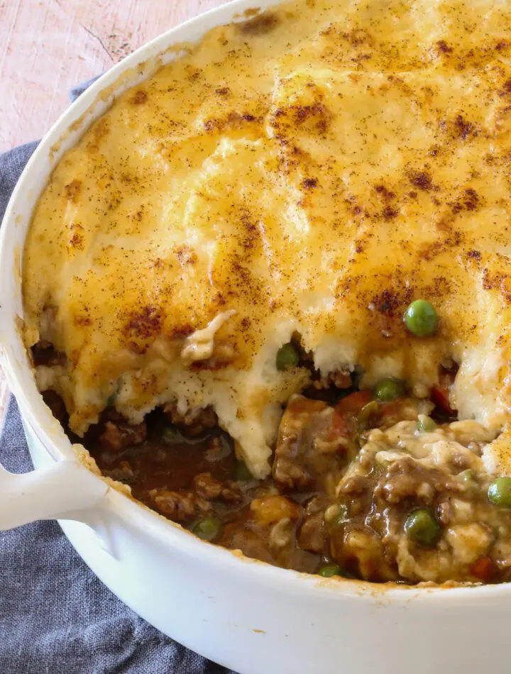 beef and mashed potato casserole made with leftover roast beef and mashed potatoes