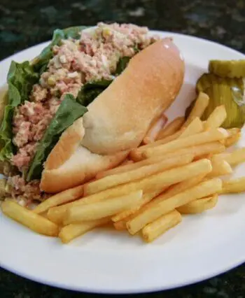 ham salad in a bun with lettuce
