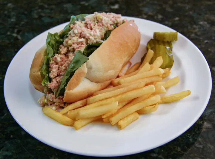 ham salad in a bun with lettuce