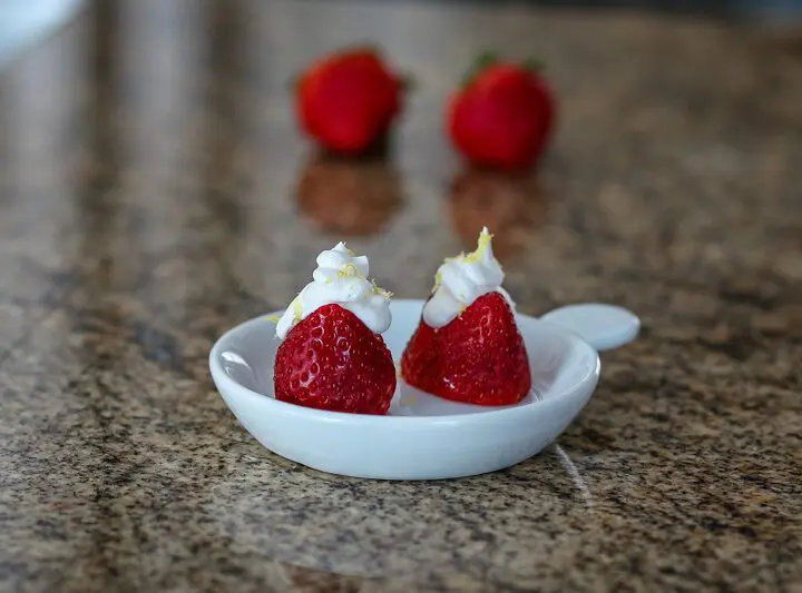 Lemon and cream cheese filled strawberries.