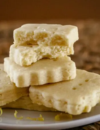 stack of lemon shortbread cookies