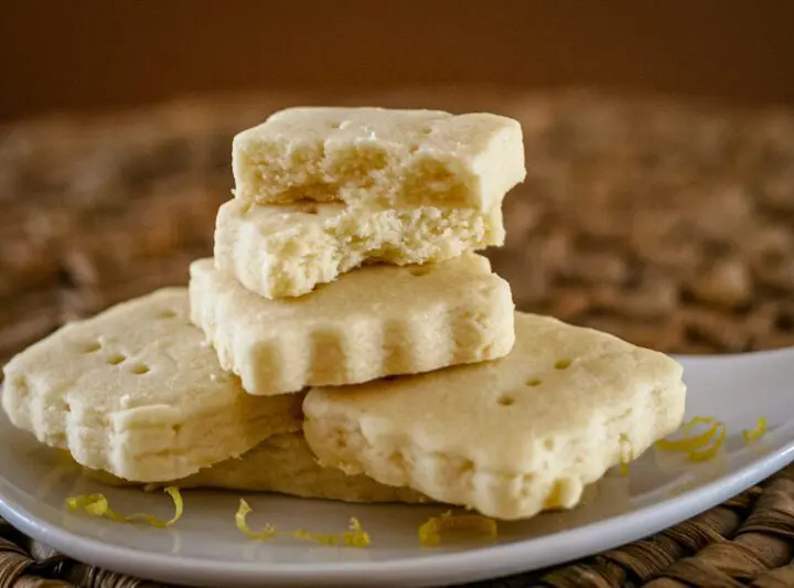 stack of lemon shortbread cookies