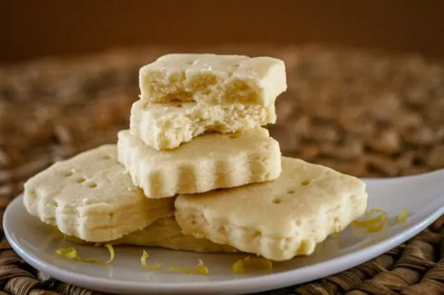 stack of lemon shortbread cookies