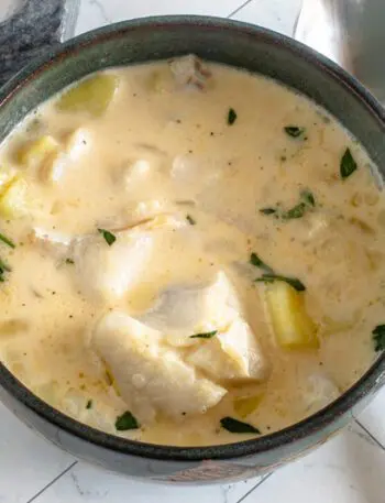 A big bowl of haddock chowder.