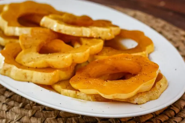 glazed squash rings on a platter