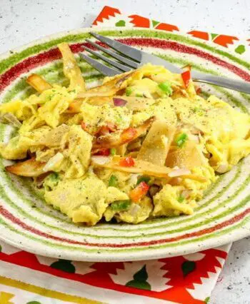 Mexican scrambled eggs with corn tortilla strips (Migas)