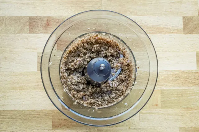 Mushroom filling (duxelles) for bite-sized mushroom tartlets.