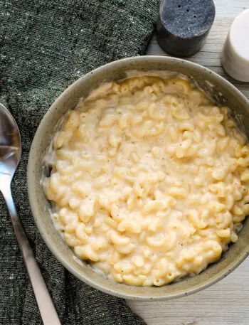 Next level mac and cheese in a serving bowl, ready to enjoy.