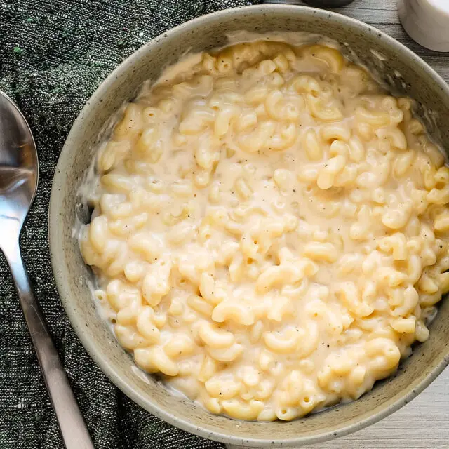 Next level mac and cheese in a serving bowl, ready to enjoy.