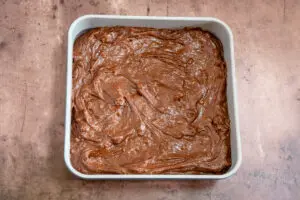 brownie batter in the pan