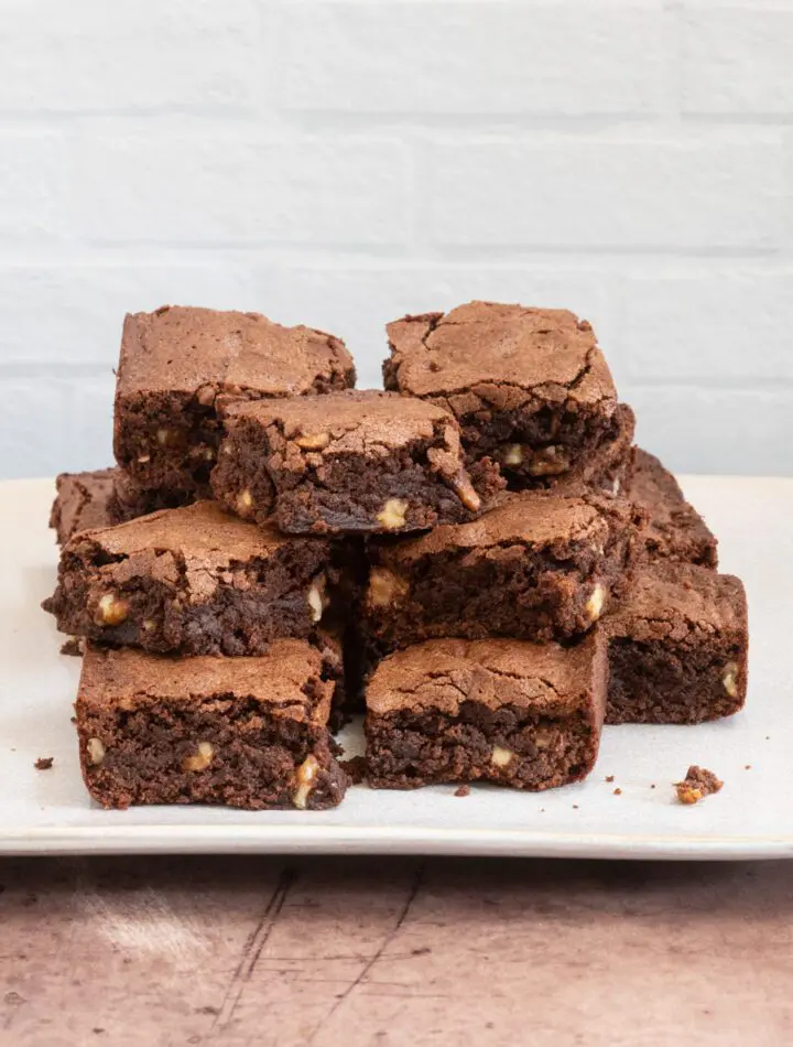 brownies stacked on a plate