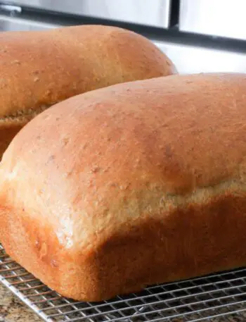 Loaves of oatmeal molasses bread.