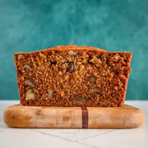 A sliced loaf of one-egg banana bread