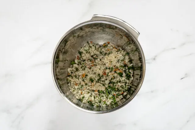 Crispy breadcrumb topping for the spaghetti and sausage meal.