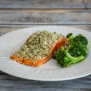 a salmon fillet baked with mustard and panko coating