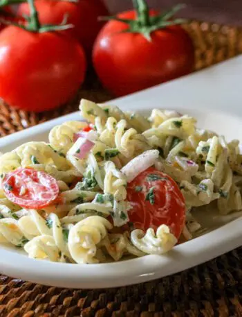 pasta salad on a serving plate