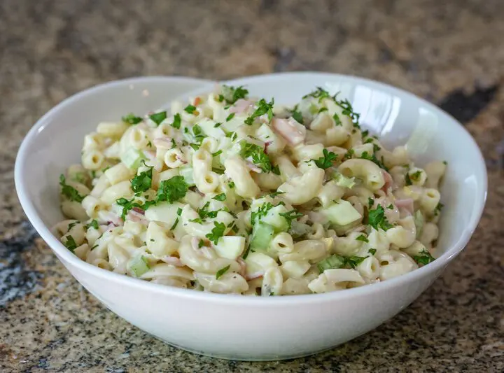 pasta salad with cucumbers and ham