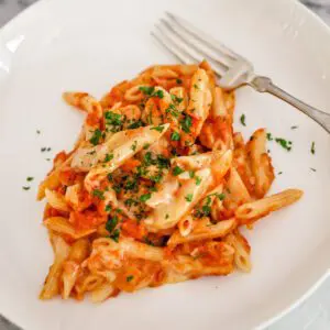 a serving of vegetarian penne pasta casserole