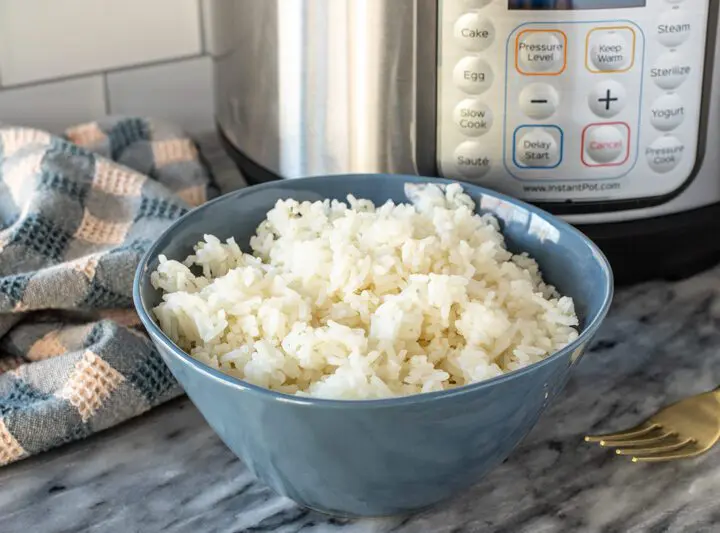 a bowl of rice cooked in the instant pot