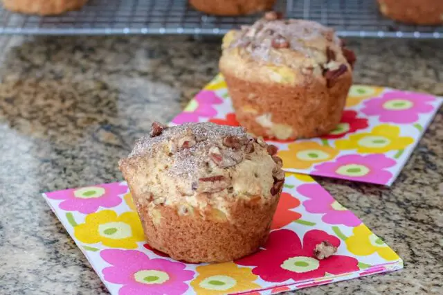 pineapple muffins on a floral napkin