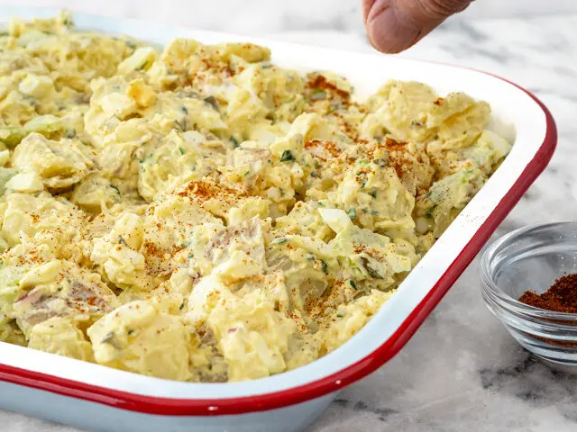 preparing potato salad