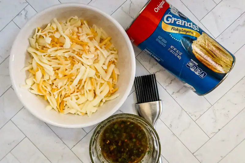 prep ingredients for pull apart cheese and garlic bread