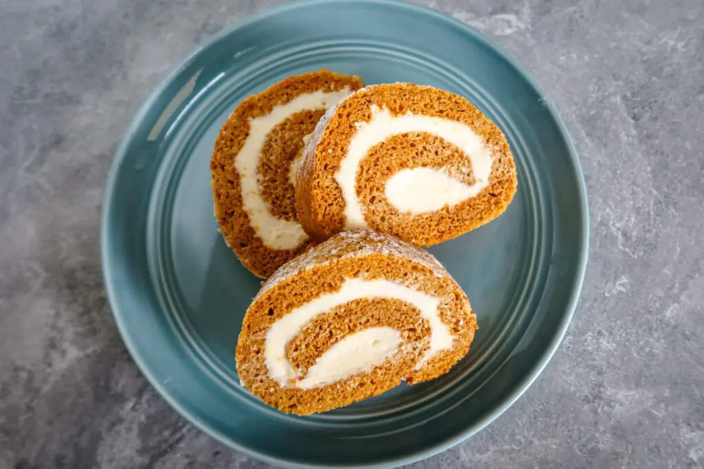 pumpkin roll slices on a plate