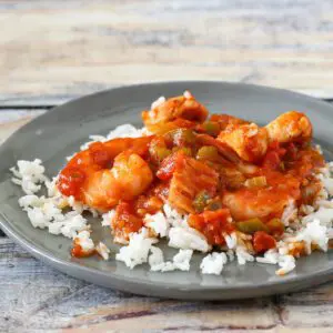 quick creole sauce on rice with andouille sausage