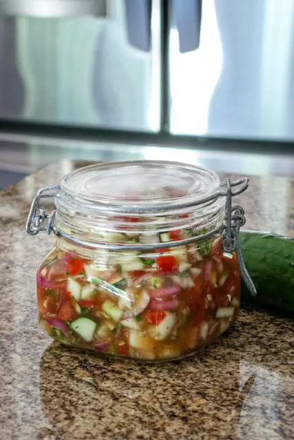 quick relish with cucumbers and tomatoes