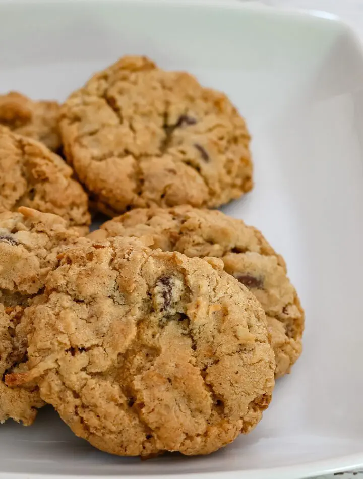 Ranger cookies in a dish.