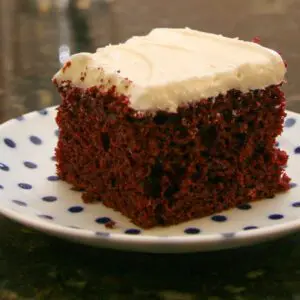 easy red velvet cake made with a cake mix