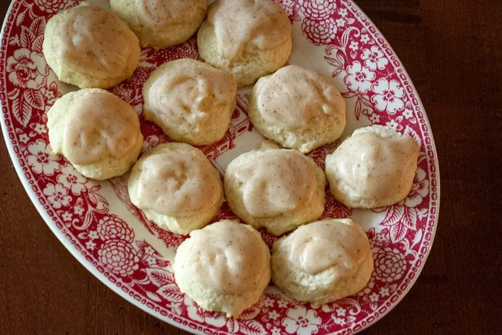 iced ricotta cookies on a platter