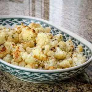 roasted cauliflower in a serving dish