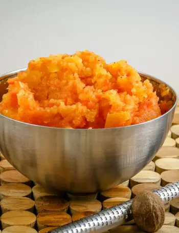 mashed rutabaga and carrots in a bowl